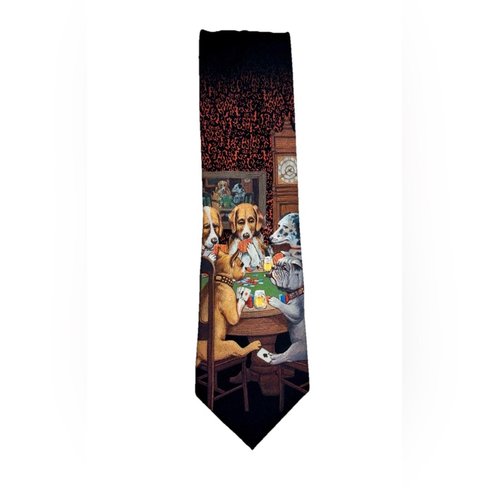 Ralph Marlin Neck Tie Mens 58” Dogs Playing Poker‎ 1994 Art Gambling Animals